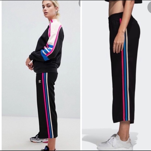 adidas Pants - ADIDAS Black/Pink cropped crepe pants S
